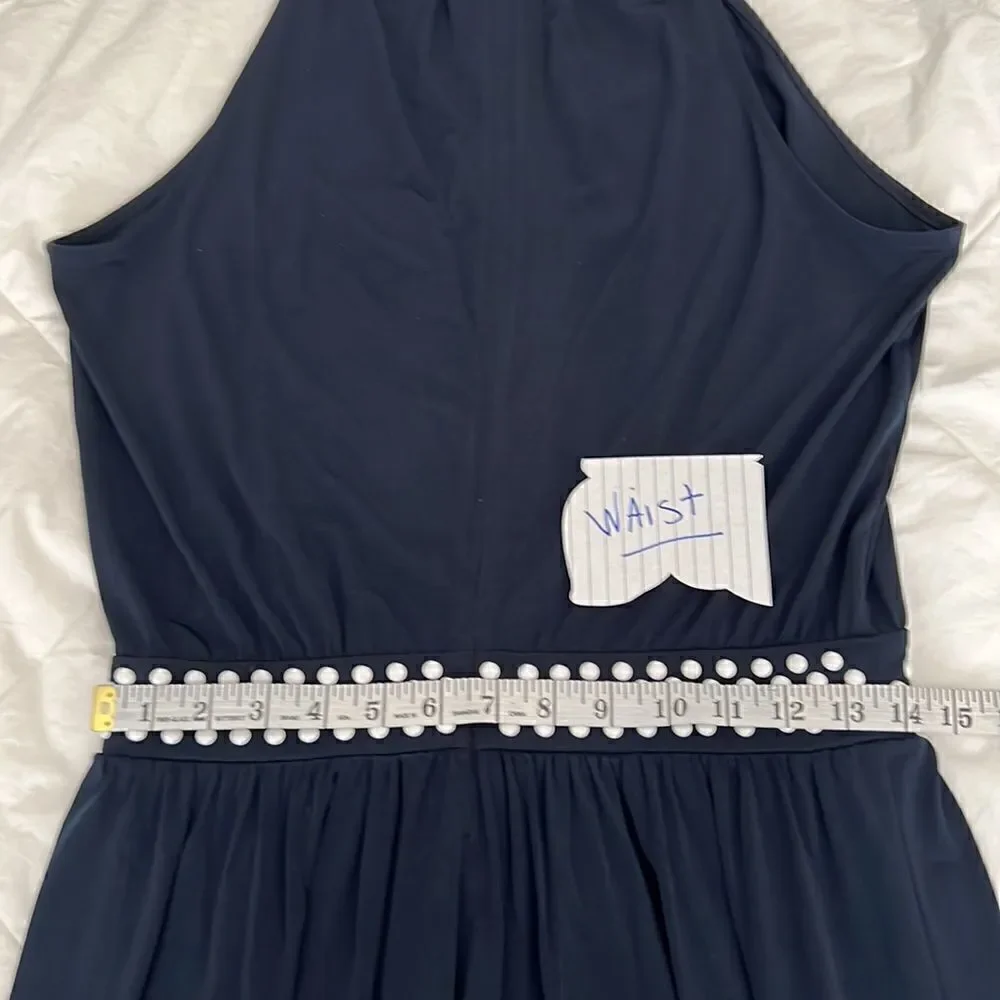 Gorgeous Micheal Kors navy blue sleeveless maxi white beads around neck & waist